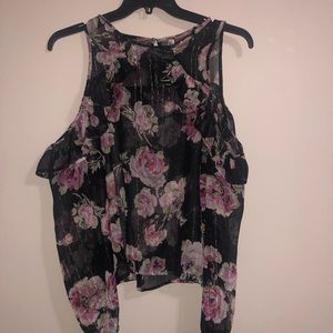 Cold shoulder black and floral blouse